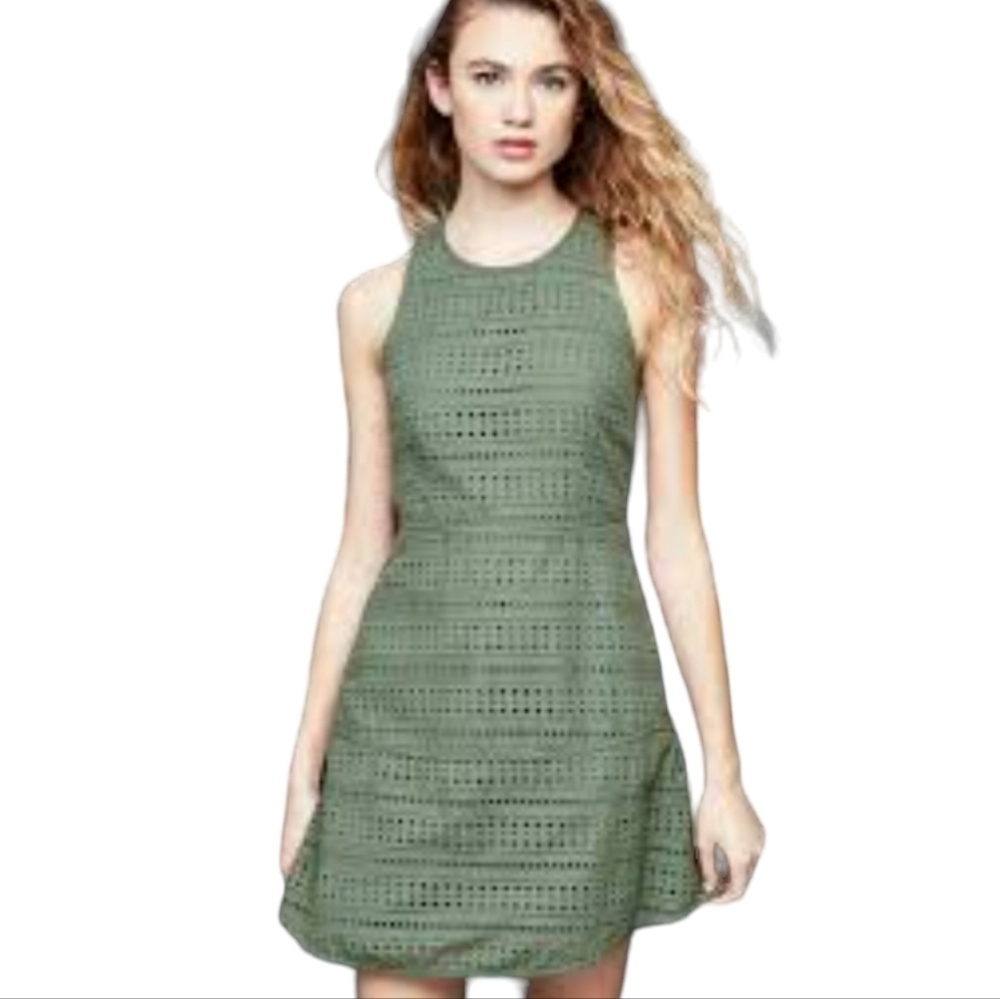 Gap Olive‎ Green Eyelet Lace Fit and Flare Dress Size 8